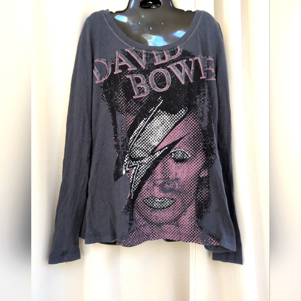 Unique David Bowie Long Sleeve Tee Vintage Aladdin Sane Bling Sz UK10/EUR36/US6